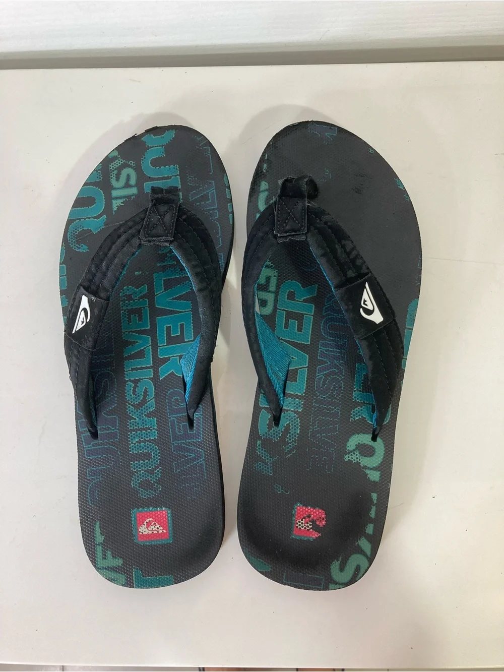 QUIKSILVER Sandals Men 10 Blue Logo Thong